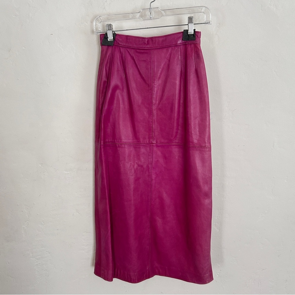 Vintage 80s NETO Fuchsia Leather Pencil Skirt